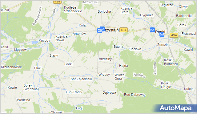 mapa Brzeziny gmina Przystajń, Brzeziny gmina Przystajń na mapie Targeo