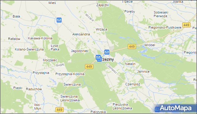 mapa Brzeziny powiat kaliski, Brzeziny powiat kaliski na mapie Targeo