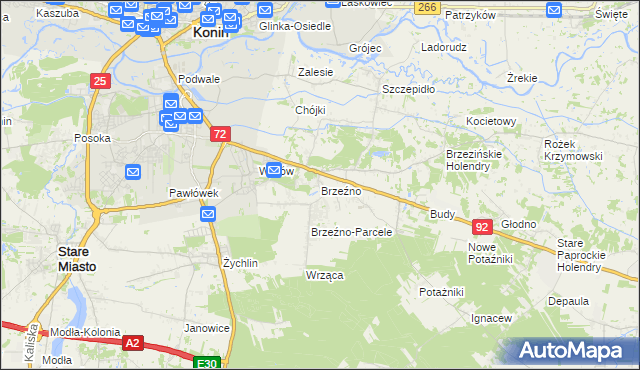 mapa Brzeźno gmina Krzymów, Brzeźno gmina Krzymów na mapie Targeo