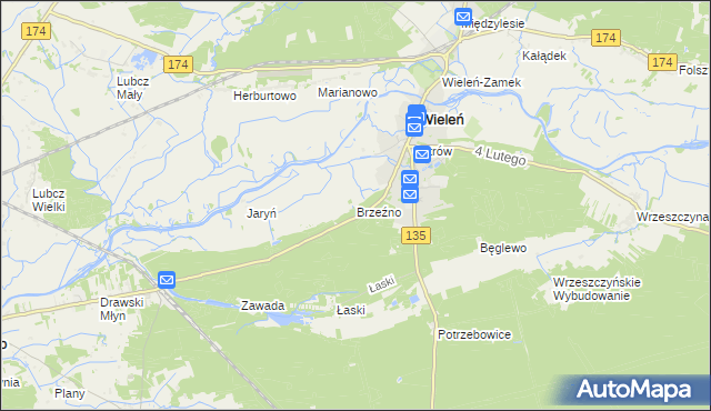 mapa Brzeźno gmina Wieleń, Brzeźno gmina Wieleń na mapie Targeo