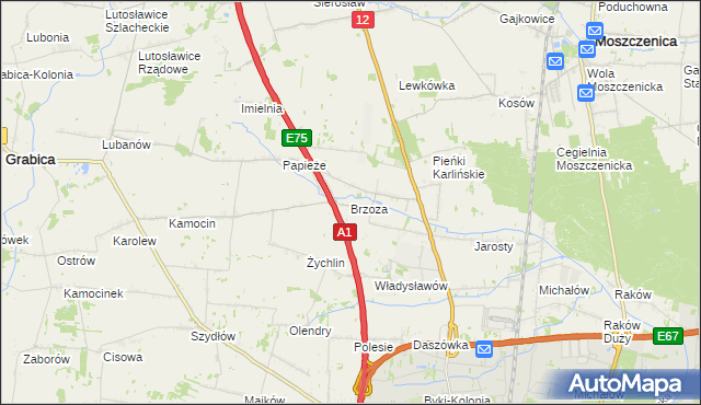 mapa Brzoza gmina Grabica, Brzoza gmina Grabica na mapie Targeo