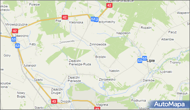 mapa Brzózki gmina Lipie, Brzózki gmina Lipie na mapie Targeo