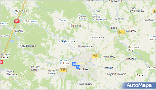 mapa Brzozowica gmina Dobre, Brzozowica gmina Dobre na mapie Targeo