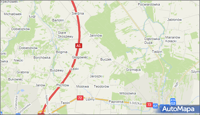 mapa Buczek gmina Brzeziny, Buczek gmina Brzeziny na mapie Targeo