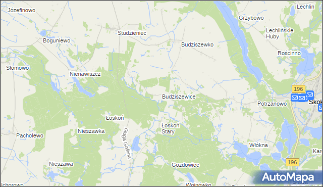 mapa Budziszewice gmina Skoki, Budziszewice gmina Skoki na mapie Targeo