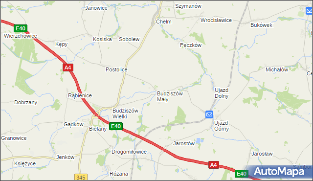 mapa Budziszów Mały, Budziszów Mały na mapie Targeo