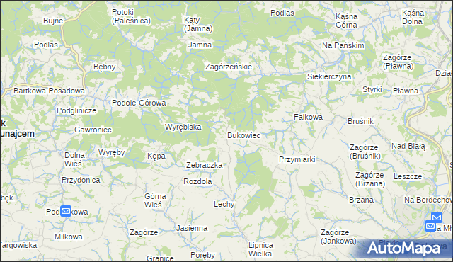 mapa Bukowiec gmina Korzenna, Bukowiec gmina Korzenna na mapie Targeo