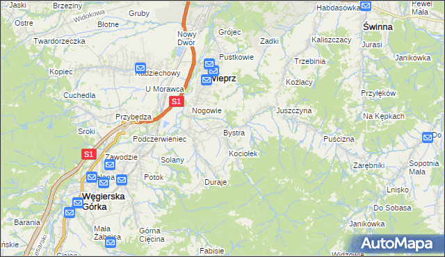 mapa Bystra gmina Radziechowy-Wieprz, Bystra gmina Radziechowy-Wieprz na mapie Targeo