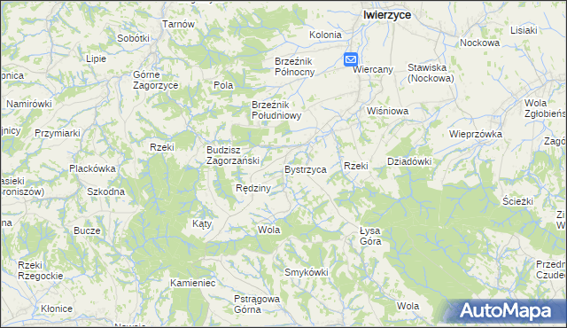 mapa Bystrzyca gmina Iwierzyce, Bystrzyca gmina Iwierzyce na mapie Targeo