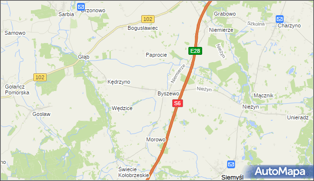 mapa Byszewo gmina Siemyśl, Byszewo gmina Siemyśl na mapie Targeo