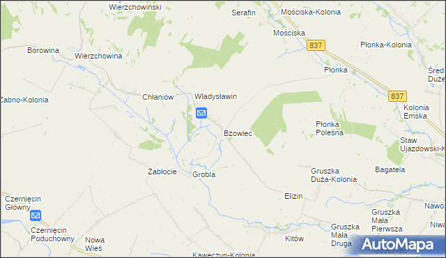 mapa Bzowiec gmina Rudnik, Bzowiec gmina Rudnik na mapie Targeo