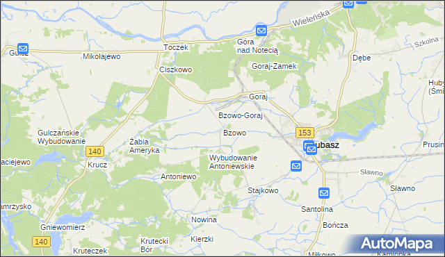 mapa Bzowo gmina Lubasz, Bzowo gmina Lubasz na mapie Targeo