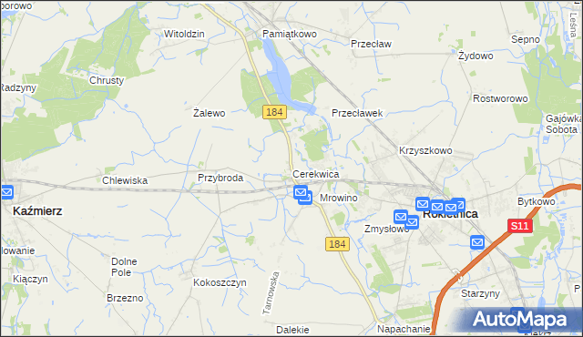 mapa Cerekwica gmina Rokietnica, Cerekwica gmina Rokietnica na mapie Targeo