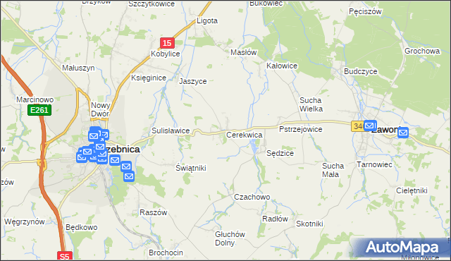 mapa Cerekwica gmina Trzebnica, Cerekwica gmina Trzebnica na mapie Targeo