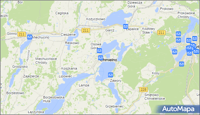 mapa Chmielno powiat kartuski, Chmielno powiat kartuski na mapie Targeo