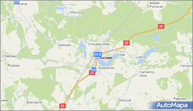 mapa Chociwel powiat stargardzki, Chociwel powiat stargardzki na mapie Targeo