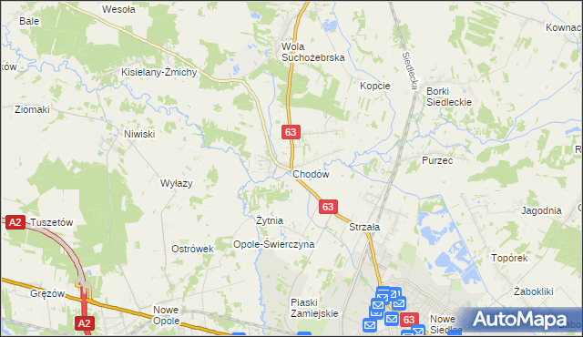 mapa Chodów gmina Siedlce, Chodów gmina Siedlce na mapie Targeo