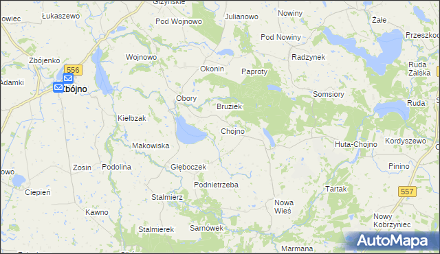 mapa Chojno gmina Chrostkowo, Chojno gmina Chrostkowo na mapie Targeo