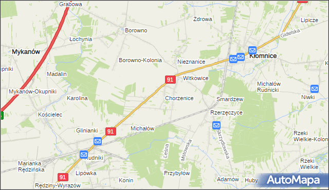 mapa Chorzenice gmina Kłomnice, Chorzenice gmina Kłomnice na mapie Targeo