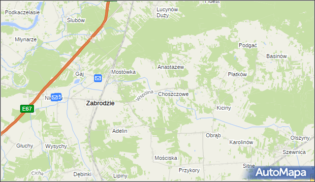mapa Choszczowe gmina Zabrodzie, Choszczowe gmina Zabrodzie na mapie Targeo