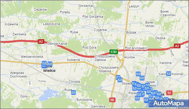 mapa Choszczówka Dębska, Choszczówka Dębska na mapie Targeo