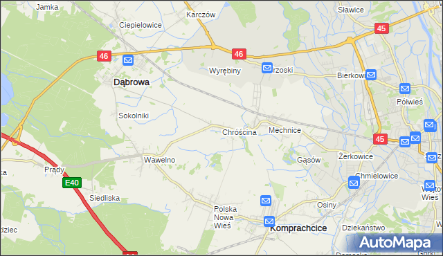 mapa Chróścina gmina Dąbrowa, Chróścina gmina Dąbrowa na mapie Targeo