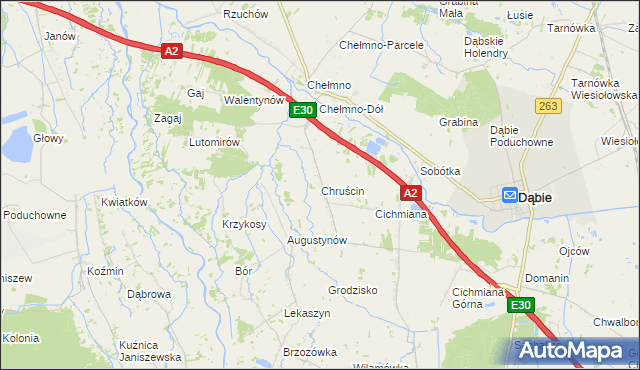 mapa Chruścin gmina Dąbie, Chruścin gmina Dąbie na mapie Targeo