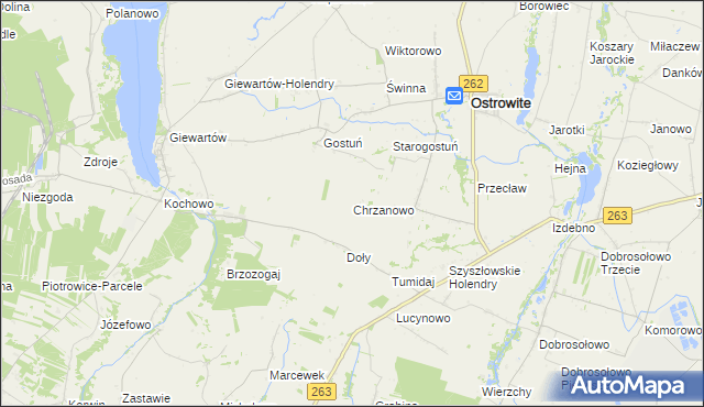 mapa Chrzanowo gmina Ostrowite, Chrzanowo gmina Ostrowite na mapie Targeo