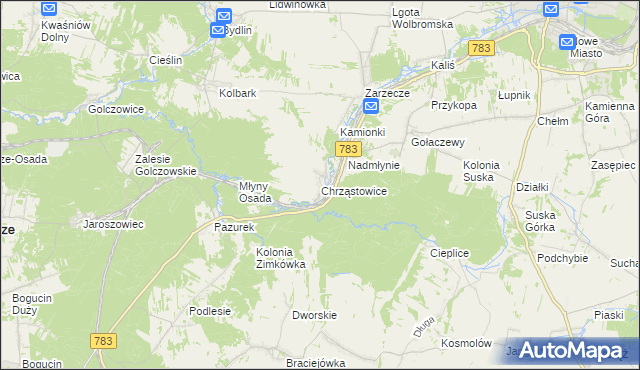 mapa Chrząstowice gmina Wolbrom, Chrząstowice gmina Wolbrom na mapie Targeo