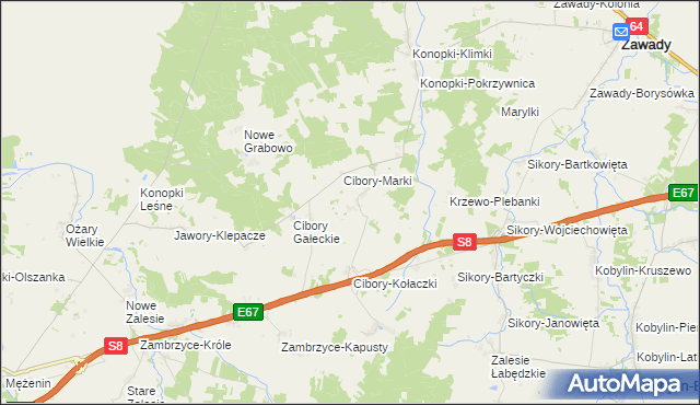 mapa Cibory-Krupy, Cibory-Krupy na mapie Targeo