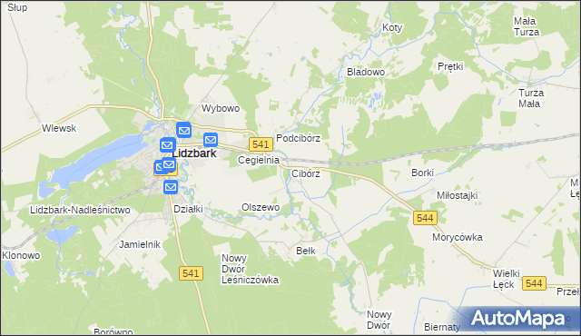 mapa Cibórz gmina Lidzbark, Cibórz gmina Lidzbark na mapie Targeo