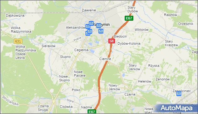 mapa Ciemne gmina Radzymin, Ciemne gmina Radzymin na mapie Targeo