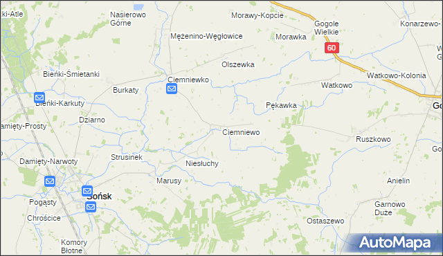 mapa Ciemniewo gmina Sońsk, Ciemniewo gmina Sońsk na mapie Targeo