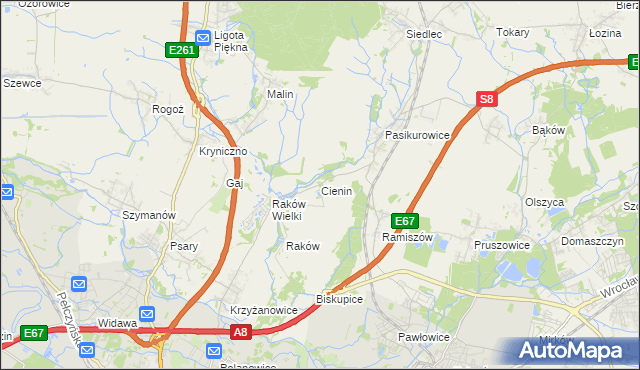 mapa Cienin gmina Wisznia Mała, Cienin gmina Wisznia Mała na mapie Targeo