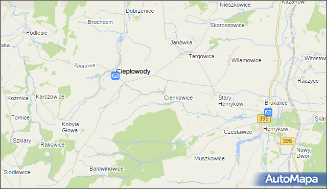 mapa Cienkowice, Cienkowice na mapie Targeo