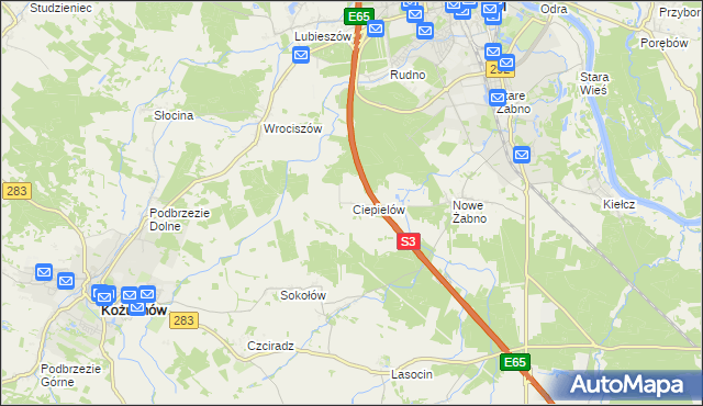 mapa Ciepielów gmina Nowa Sól, Ciepielów gmina Nowa Sól na mapie Targeo