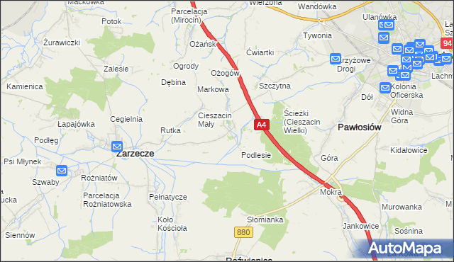 mapa Cieszacin Wielki, Cieszacin Wielki na mapie Targeo