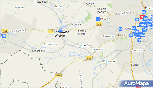 mapa Cyprzanów, Cyprzanów na mapie Targeo