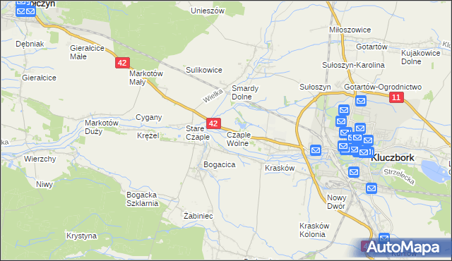 mapa Czaple Wolne, Czaple Wolne na mapie Targeo