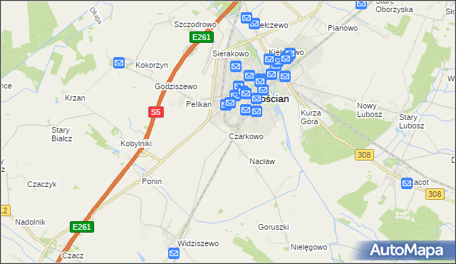 mapa Czarkowo gmina Kościan, Czarkowo gmina Kościan na mapie Targeo