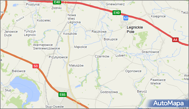 mapa Czarnków gmina Legnickie Pole, Czarnków gmina Legnickie Pole na mapie Targeo