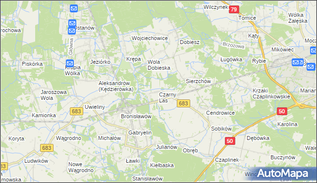 mapa Czarny Las gmina Góra Kalwaria, Czarny Las gmina Góra Kalwaria na mapie Targeo