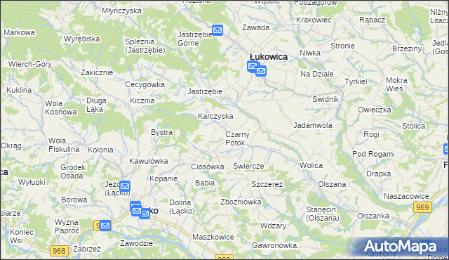 mapa Czarny Potok gmina Łącko, Czarny Potok gmina Łącko na mapie Targeo