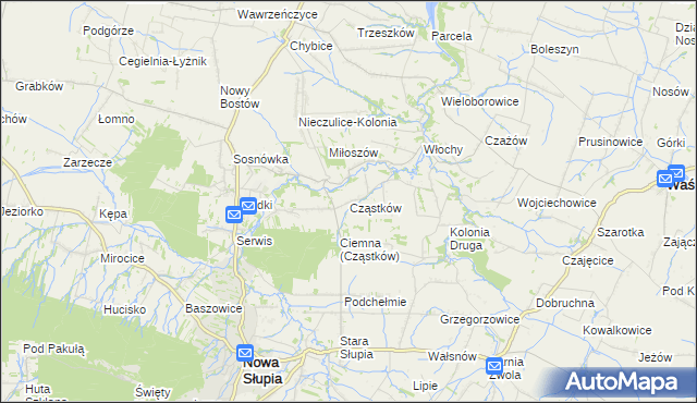 mapa Cząstków gmina Nowa Słupia, Cząstków gmina Nowa Słupia na mapie Targeo