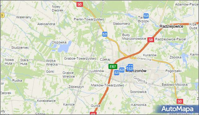 mapa Czekaj gmina Mszczonów, Czekaj gmina Mszczonów na mapie Targeo