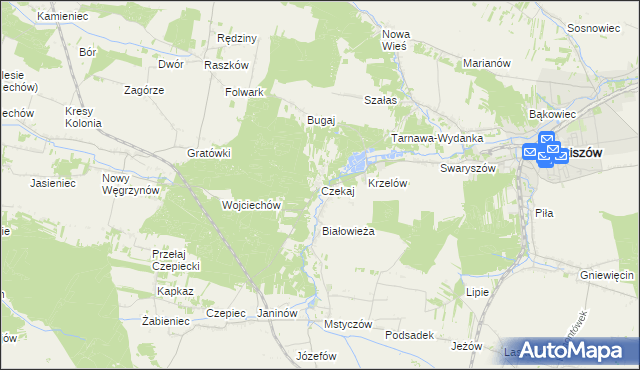 mapa Czekaj gmina Sędziszów, Czekaj gmina Sędziszów na mapie Targeo