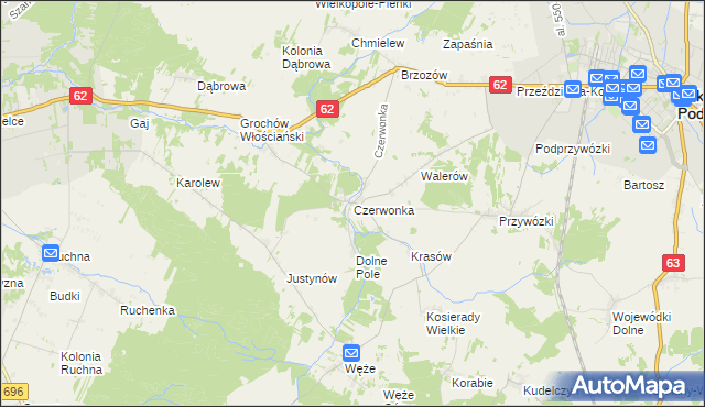 mapa Czerwonka gmina Sokołów Podlaski, Czerwonka gmina Sokołów Podlaski na mapie Targeo