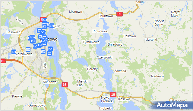 mapa Czerwonki gmina Mrągowo, Czerwonki gmina Mrągowo na mapie Targeo