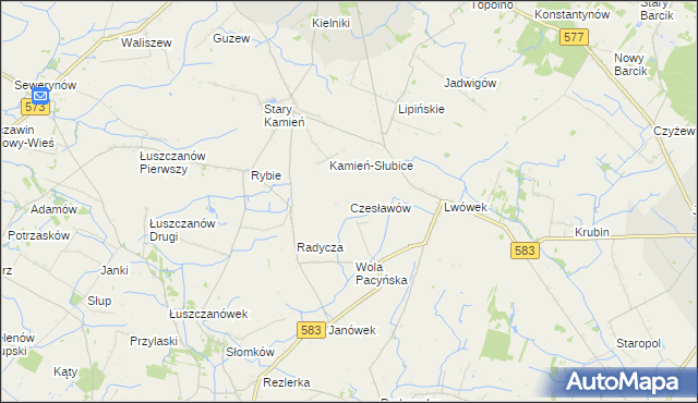 mapa Czesławów gmina Pacyna, Czesławów gmina Pacyna na mapie Targeo