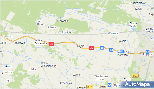 mapa Dąbie gmina Łuków, Dąbie gmina Łuków na mapie Targeo